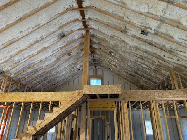 Spray foam insulation in interior framing